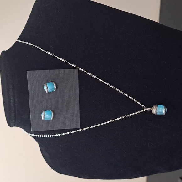 Aquamarine Pendant necklace earrings set Mexican Silver - Picture 1 of 8
